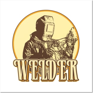 Welder drawing with retro style Posters and Art